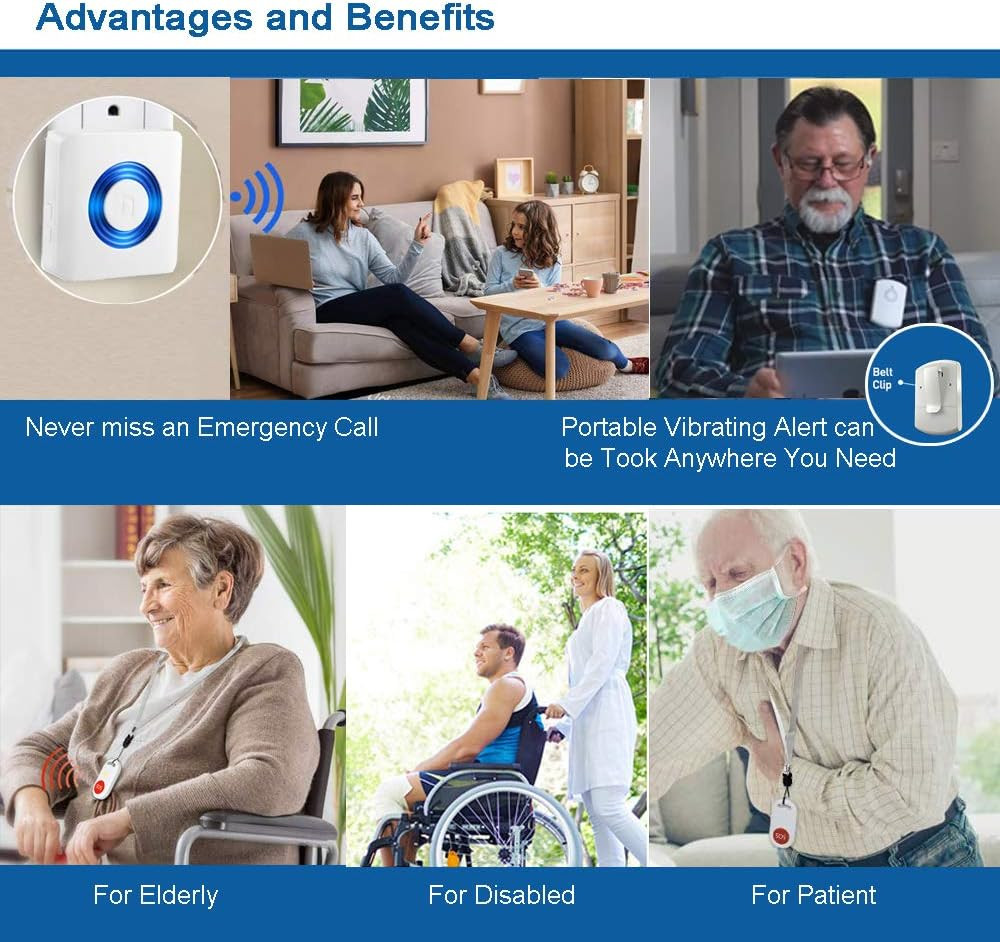 Caregiver Wireless Call System - Personal Alert Panic Button for Home Elderly Nu