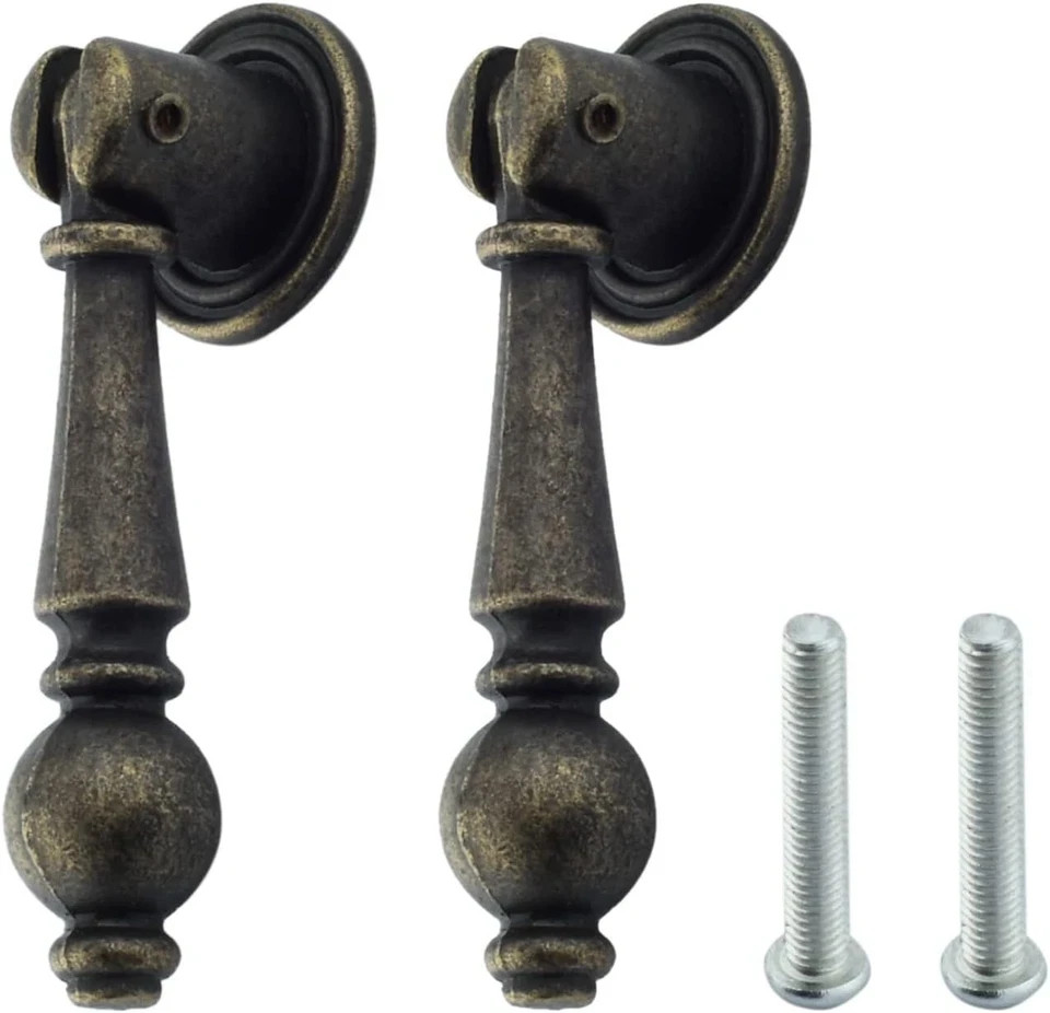 2 Bronzed-Brass Drawer Pulls Handles Teardrop Tear Vintage Cabinet Door Knobs