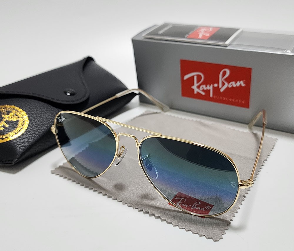 Ray-Ban RB3025 Aviator Pilot Sunglasses Gold Frame 58mm Glass Blue Lens 138mm