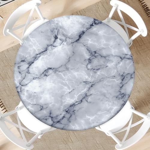Round Fitted Table Cloth with Elastic Edge Design Table 44" (Round) Marble