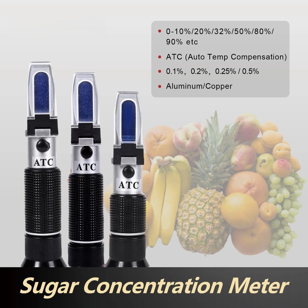 ATC Refractometer Handheld Brix Meter 0-10% 32% 80% 90% Fruit Sugar Tester