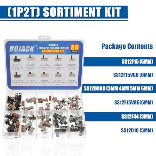 8Values 80Pcs Slide Switch Set SPDT Mini Micro Slide Switches 1p2t Small