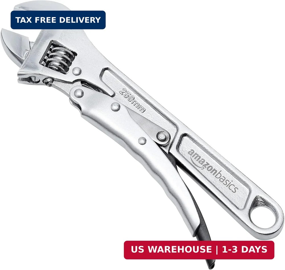 Amazon Basics 10 inch Locking Adjustable Wrench, Precision Machined, Rust Resist