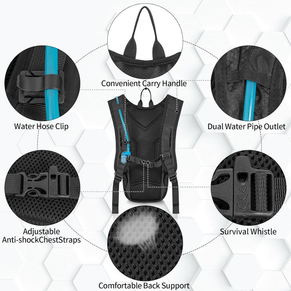 Hydration Backpack with Leak Proof Water Bladder, Lightweight Hydro Water Daypac