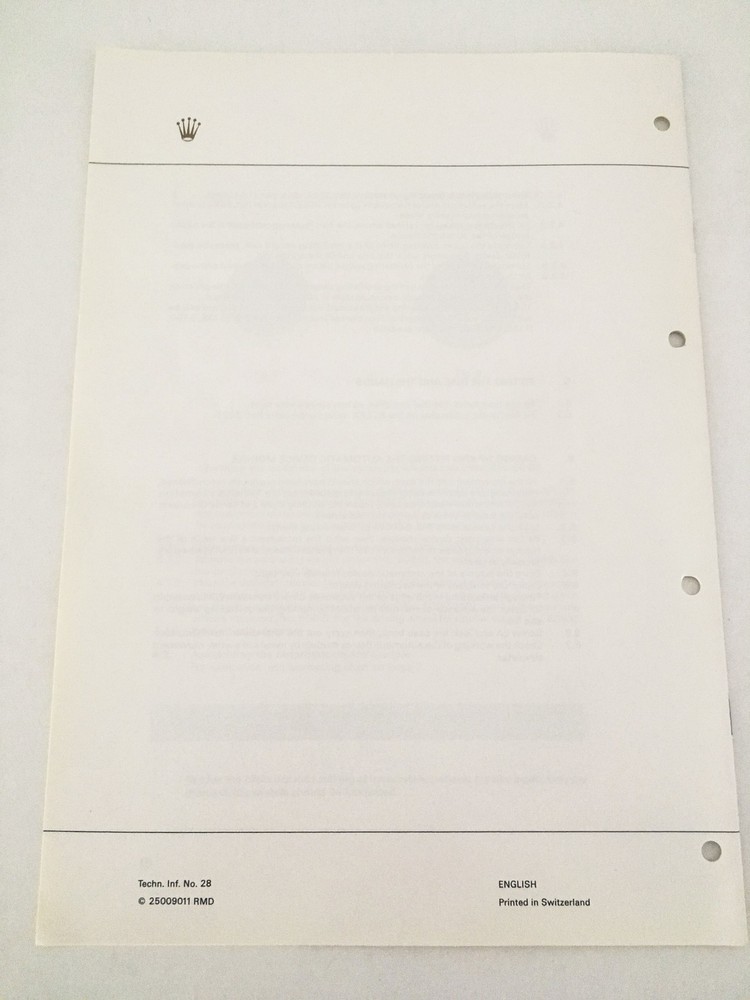 Genuine Rolex caliber 3000 Technical Information Service Catalog