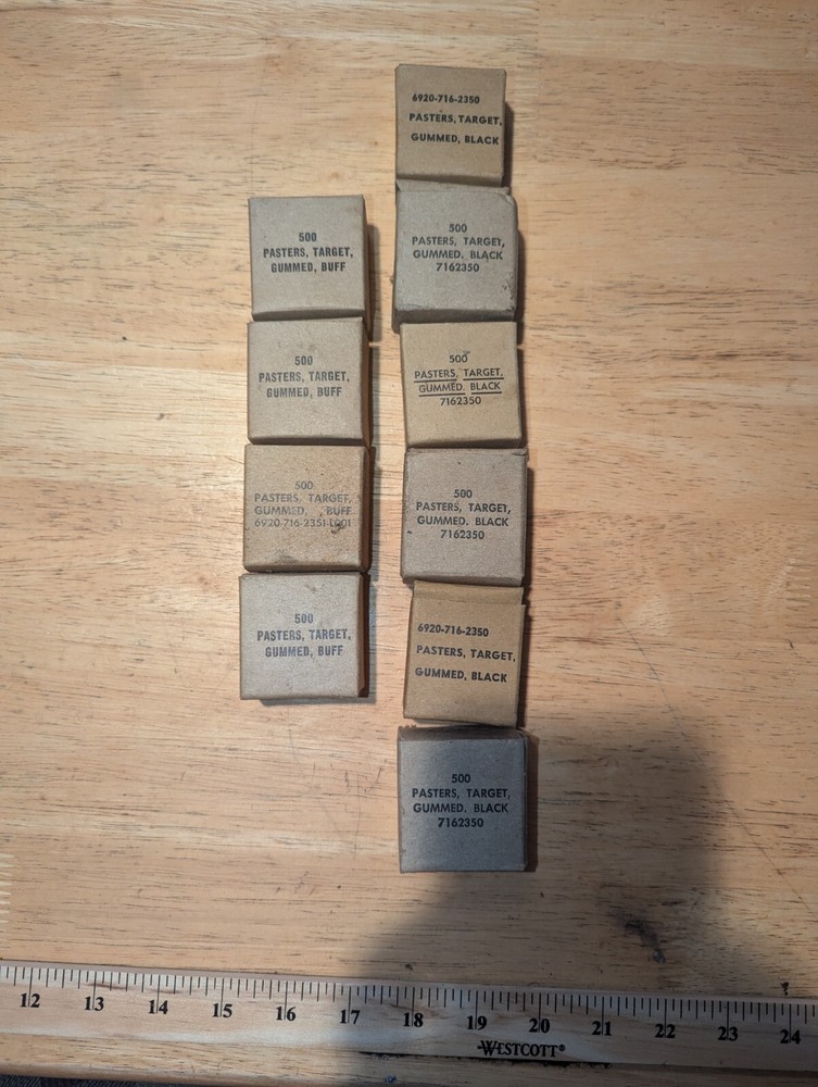 Large Lot WWII GI US Military Gummed Target Pasters White & Black Partial Boxes
