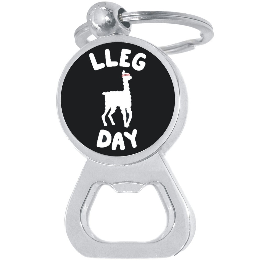 Lleg Day Llama Exercise Bottle Opener Keychain - Metal Beer Bar Tool Key Ring