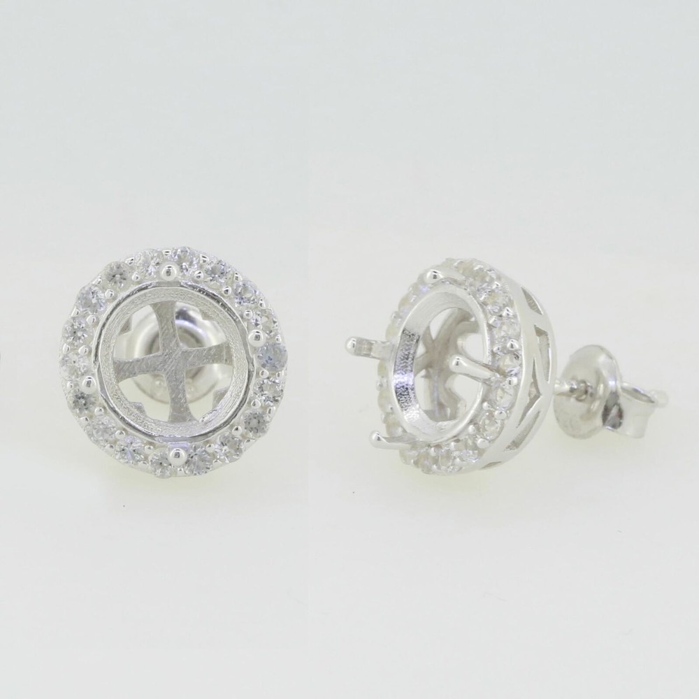 Sterling Silver Semi Mount Earrings Setting Round RD 8x8mm