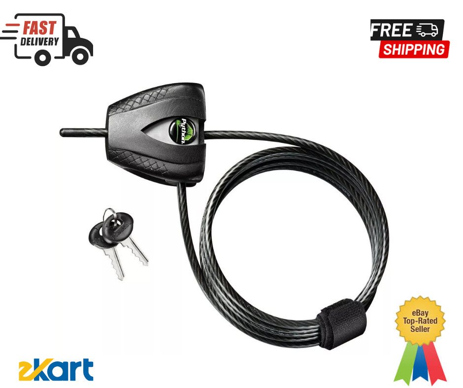 Black Python Bike Lock with Key Metal Cable Lock has a Weather Resistant 6 Ft...