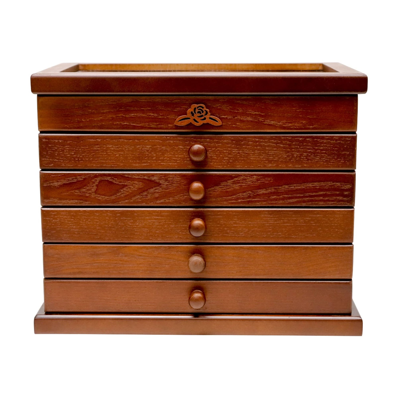 Kendal 6 Layer Wooden Jewelry Box Jewelry Holder Organizer w/ Rose Leaf Pattern