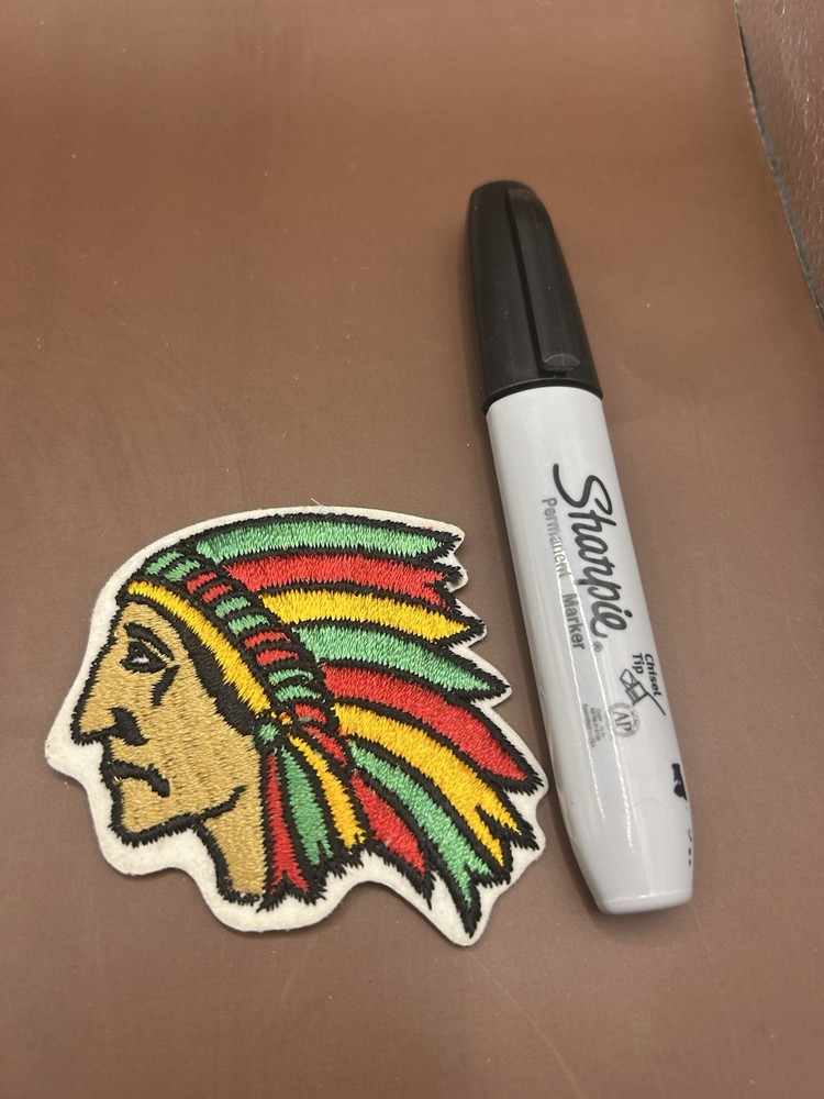 Vintage Native Indian Chief Head Feathers Patch Beautiful OOAK Small