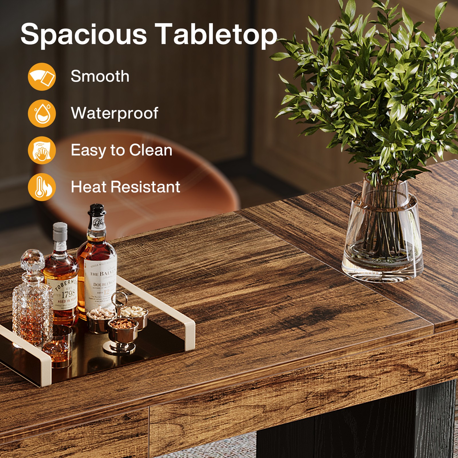 70.9" Extra Long Bar Table, Industrial Counter Height Table with Metal Footrest