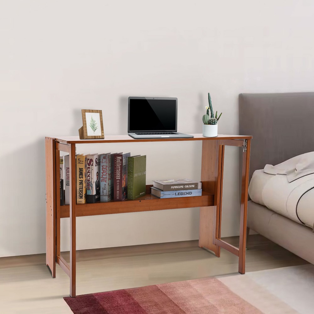 Foldable Bamboo Desk ?C Space-Saving Home Office Writing Workstation