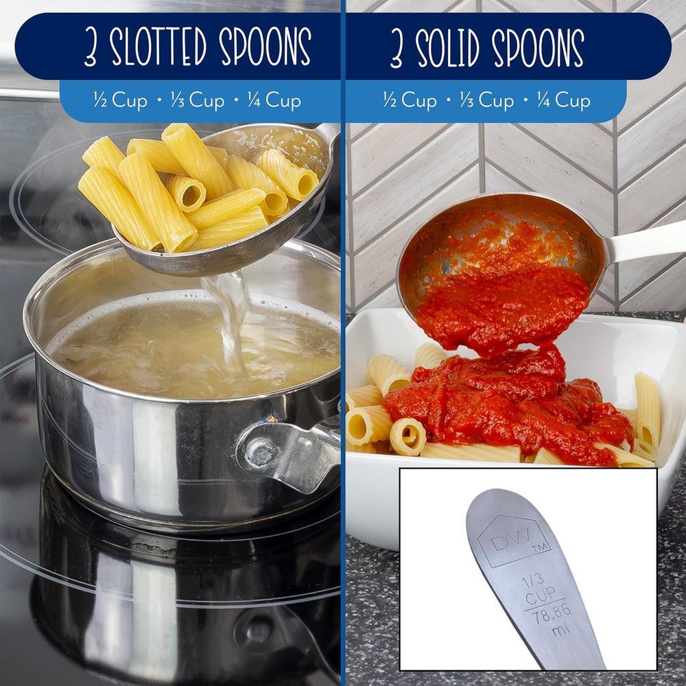 Darware Portion Control Serving Spoons Set (6pc) – Stainless Steel 1/4, 1/