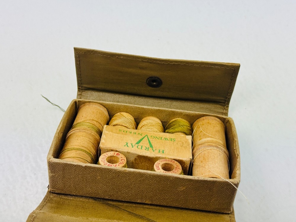 WWII U.S. Military Sewing Kit – Wooden Thread Spools, Buttons, Thimbles, Needles