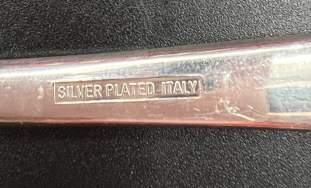 Vintage Beaded Border Pattern Silver Plated Salad Serving Set-Italy