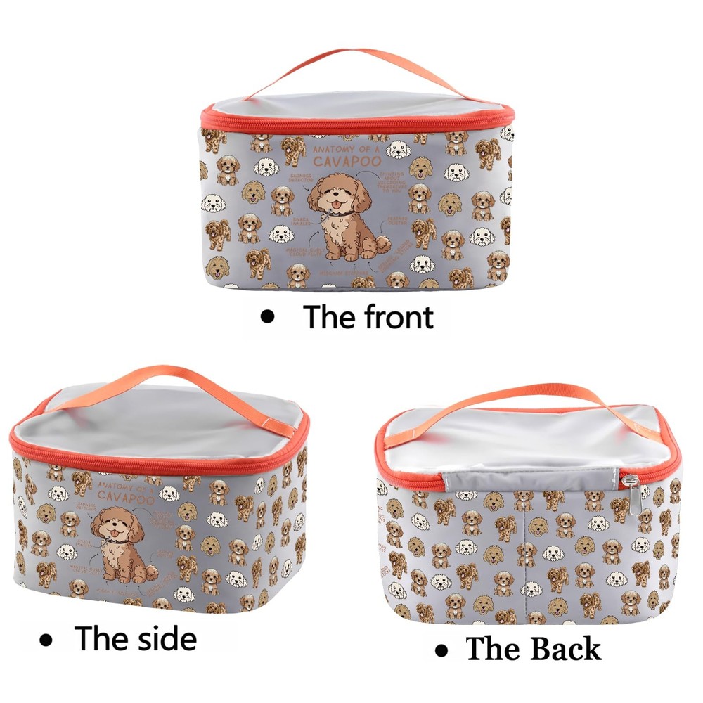 Grey Cavapoo Toiletry Organizer Bag, Cosmetic Case, Cavapoo Mom Dog Owner Gift
