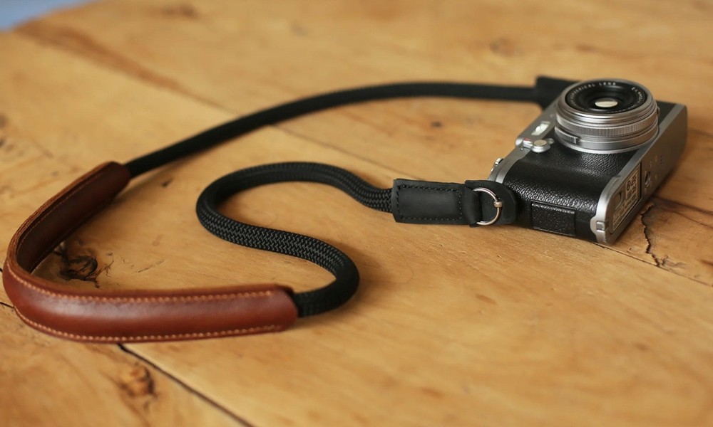Handmade Rope Camera Strap with Brown Leather Shoulder Pad
