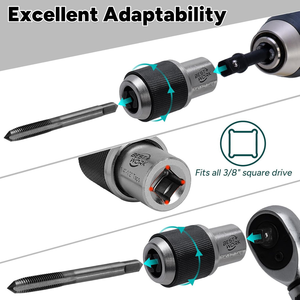 3Pcs Adjustable Tap Socket Set, 3/8" Drive Tap Holder Tool