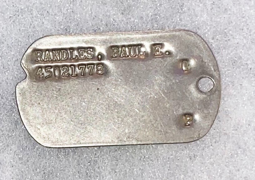 Post-WWII Paul Randles Single Dog Tag