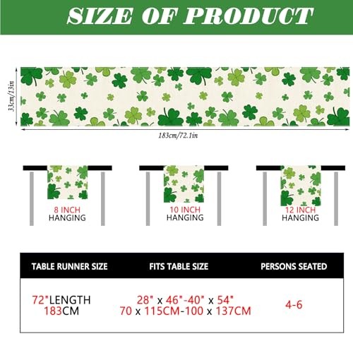 St. Patrick's Day Table Runner,Spring Holiday Kitchen Dining Table Shamrock