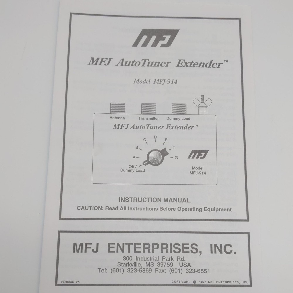 MFJ-914 AutoTuner Extender Instruction Manual, Original