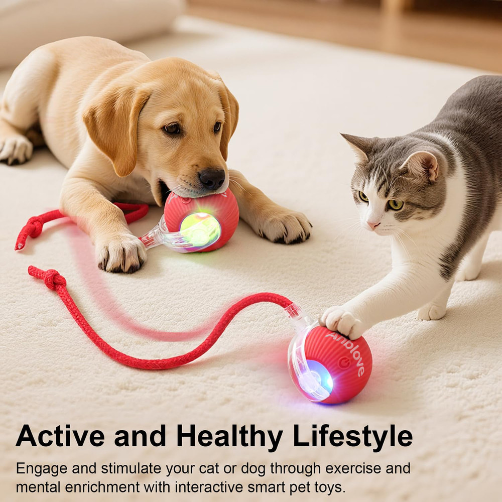 Anblove Interactive Electric Automatic Rolling Moving Activate Pet Play Red ball