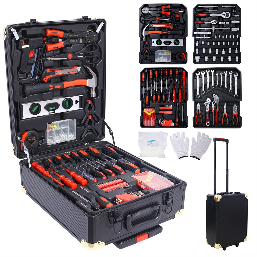 General Household Tool Kit with Rolling Tool Box, Tool Set Kit for Maintenance
