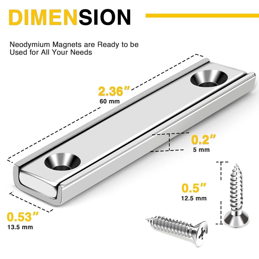 Neodymium Rectangular Pot Magnets with 70LBS Pull Force - Pack of 12