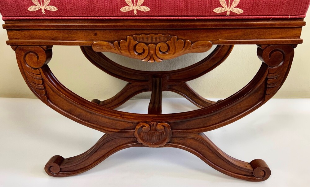 Empire Cross Stretcher Carved Walnut Ottoman / Stool