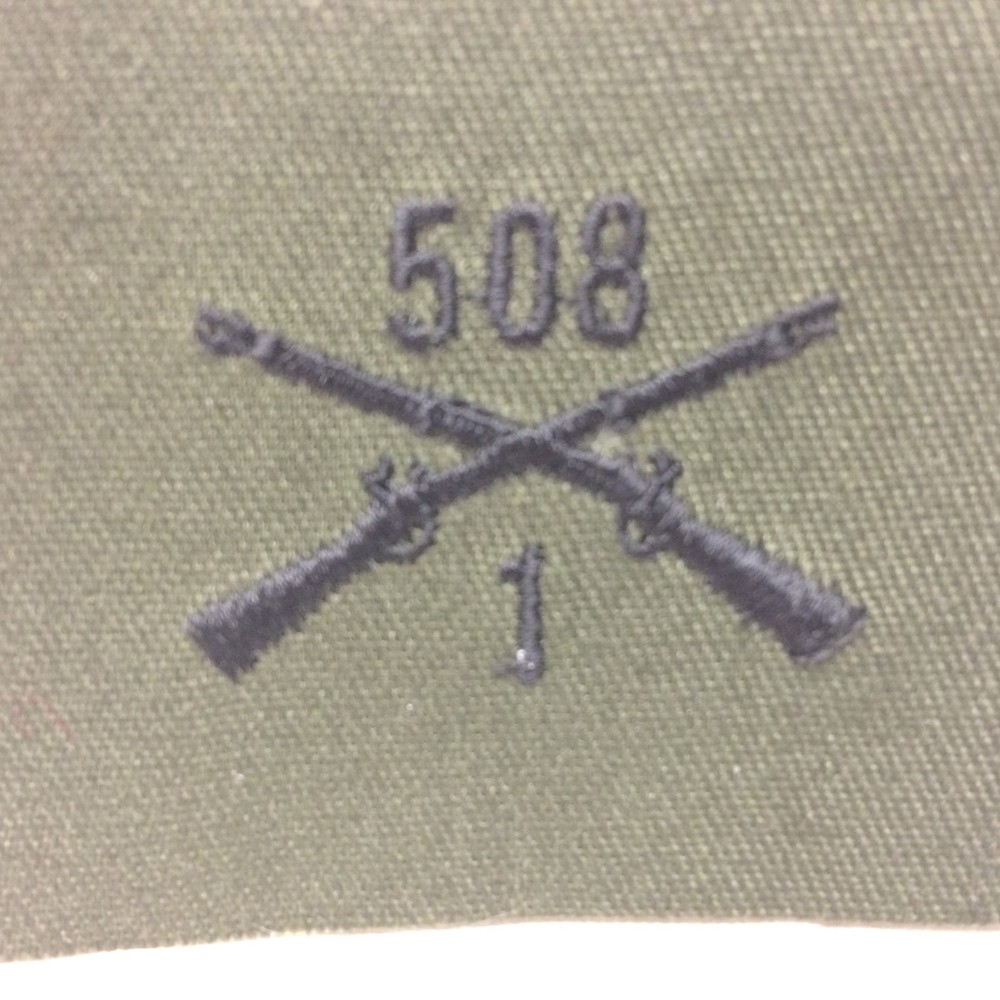 US Army 1/508 Infantry Patch Black Thread OD Twill Variant Raw Edge