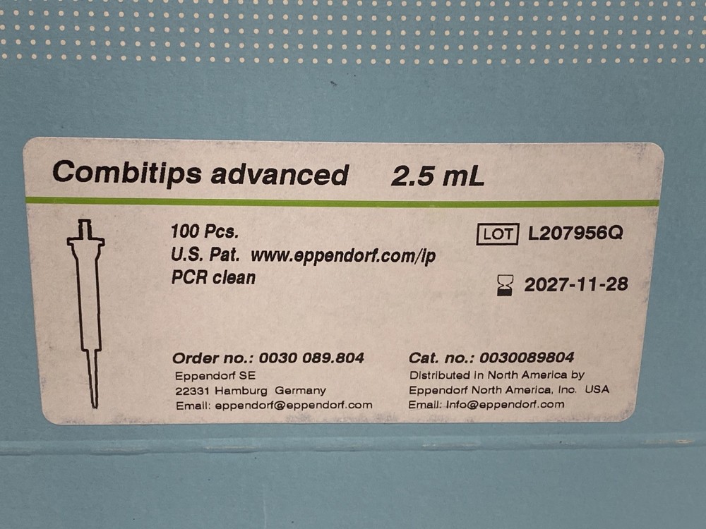 (100/Pk) EPPENDORF Combitips Advanced 2.5mL Plastic PCR Pipette Tips 0030089804