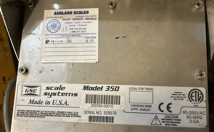 GSE Scale Systems Model 350 w/ 4'x4' platform 5000 lb capacity
