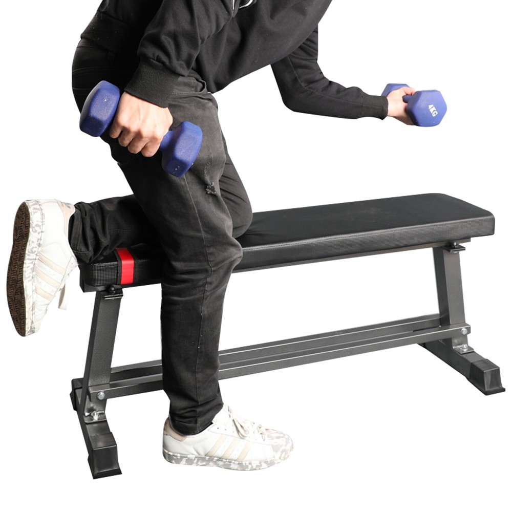 Pro Flat Weight Bench Built-in Dumbbell Rack Workout Bench Strength Training