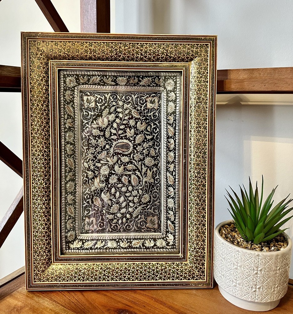 Antique Moroccan Inlaid Bone Frame Repousse Plaque