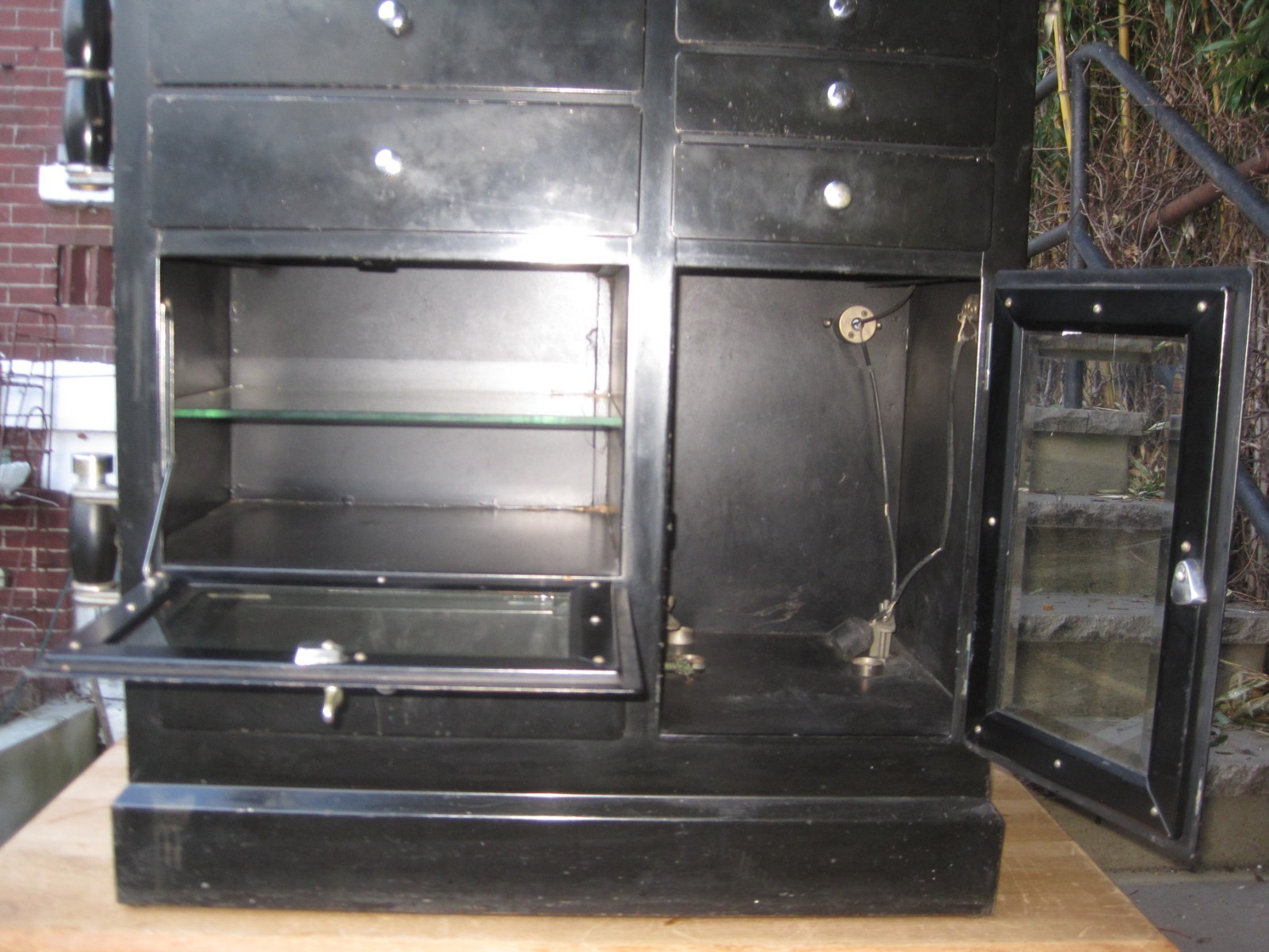 Antique Medical Podiatry Dental Metal Glass Cabinet w/ Bottles Electric Bosworth