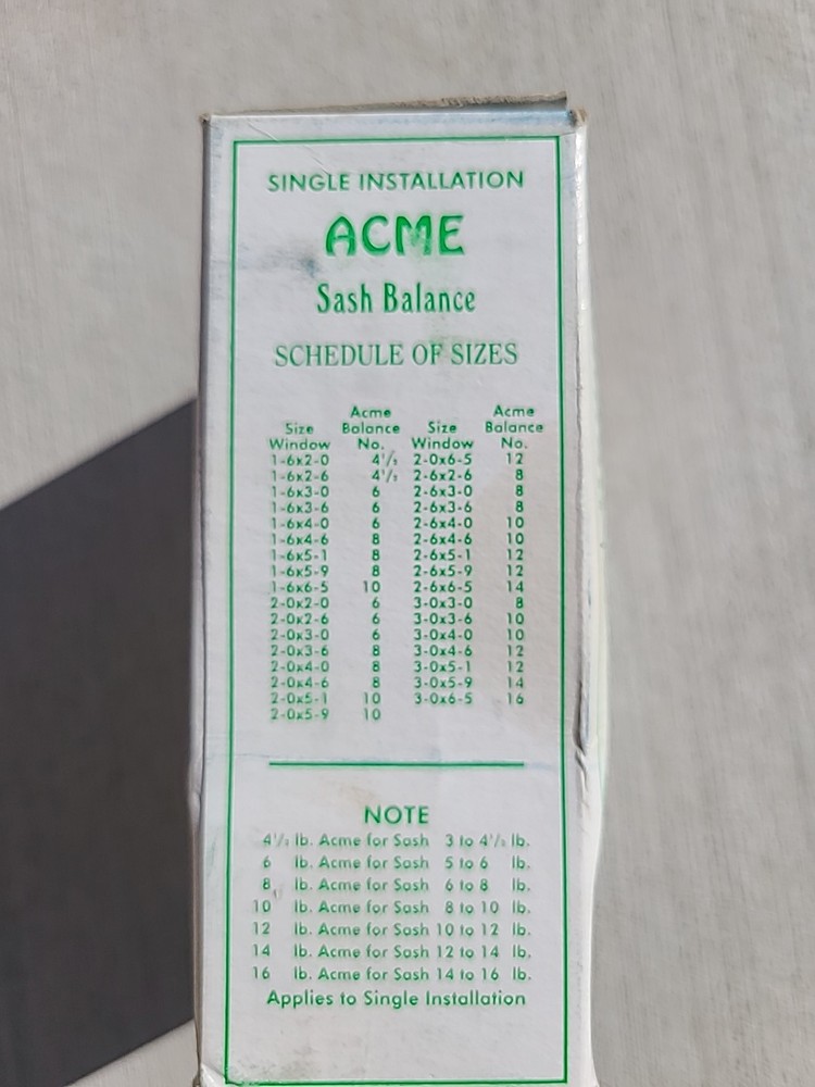 Two ACME Sash balances and glides Side type, number 14