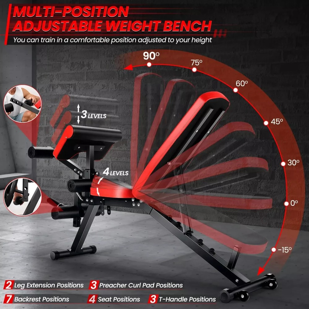 Adjustable Foldable Weight Bench for Home Gym Strength Training Workout 800LBS💪