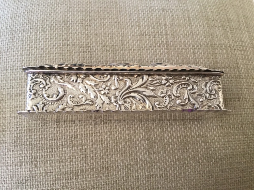 ANTIQUE VICTORIAN STERLING SILVER RING BOX TWO SLOTS 1899