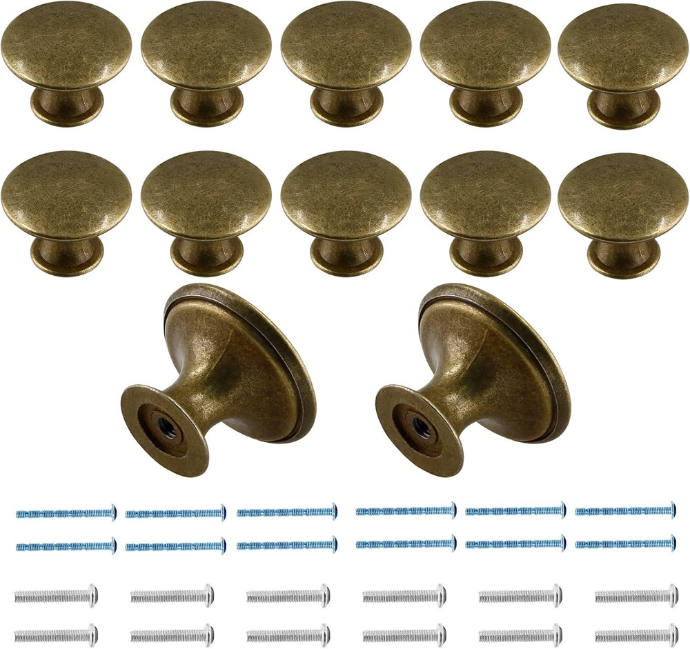 12 Pcs Brass Cabinet Knobs Metal Drawer Knobs round Dresser Handle Knobs 1.18
