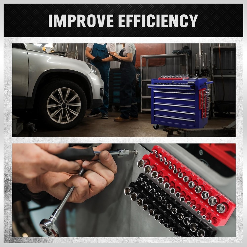 6-piece Magnetic Socket Organizer Set, Metric & SAE Drive Socket Holder, Include