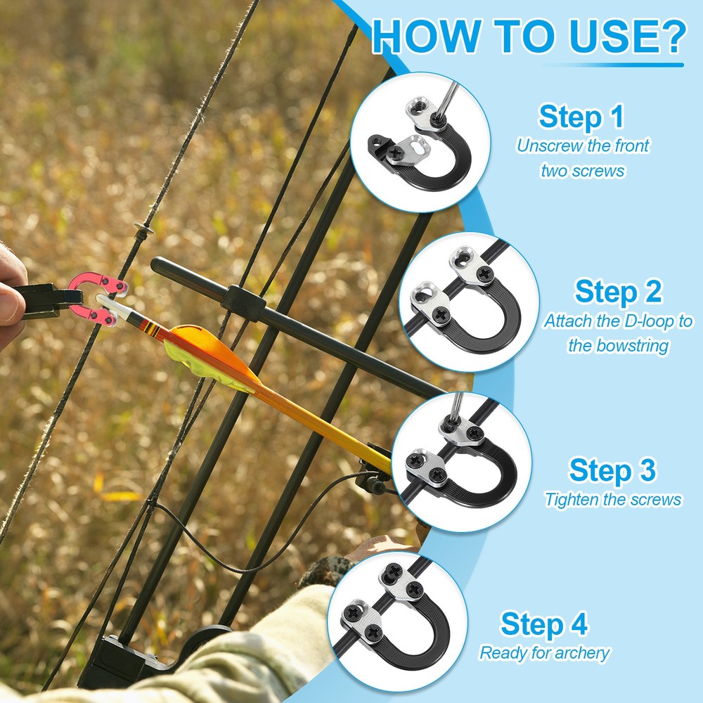 Archery D Loop, 2 Set Compound Bow Metal U Nock D Ring Nocking Release, Black