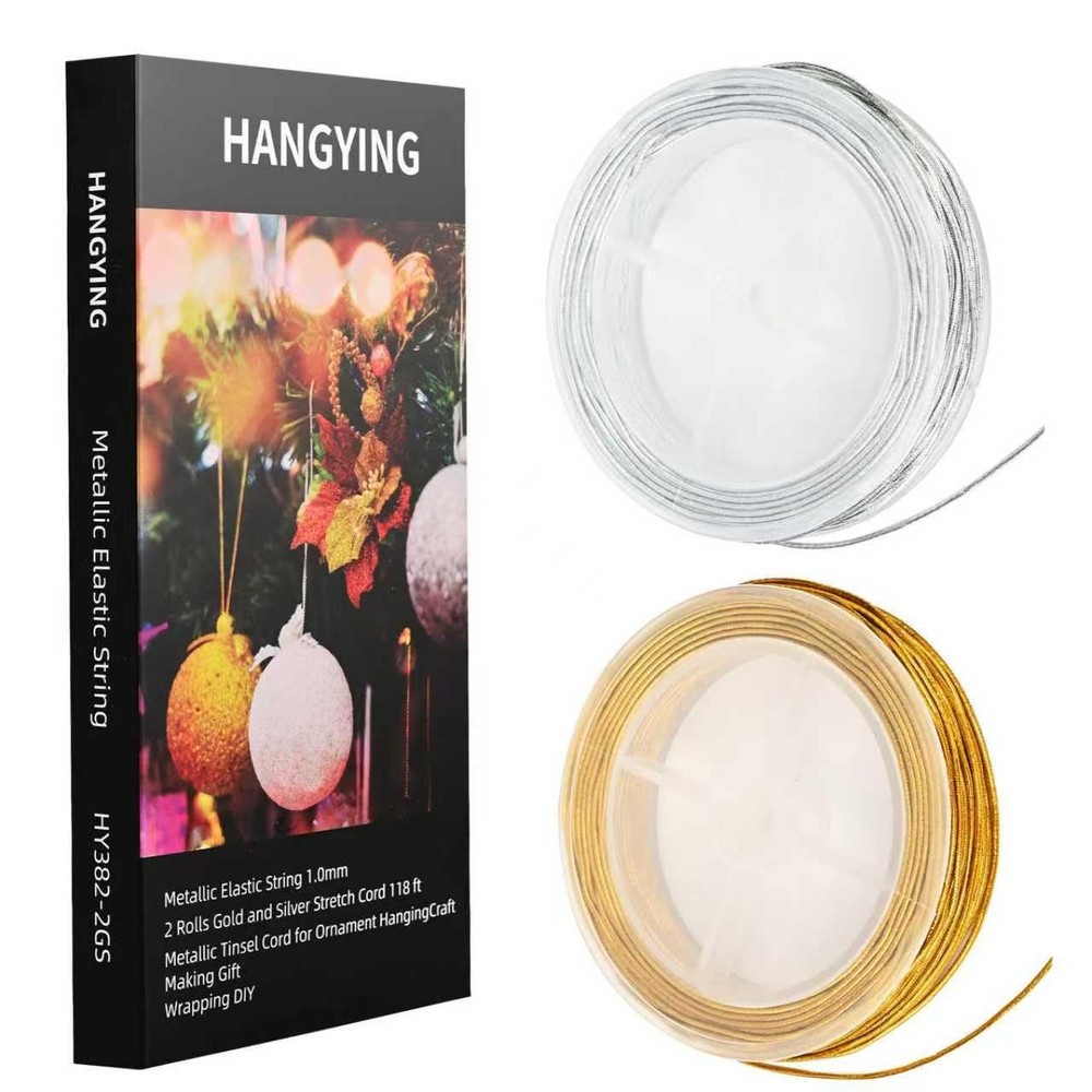 2 Rolls Metallic Elastic Cords String Gold Silver and