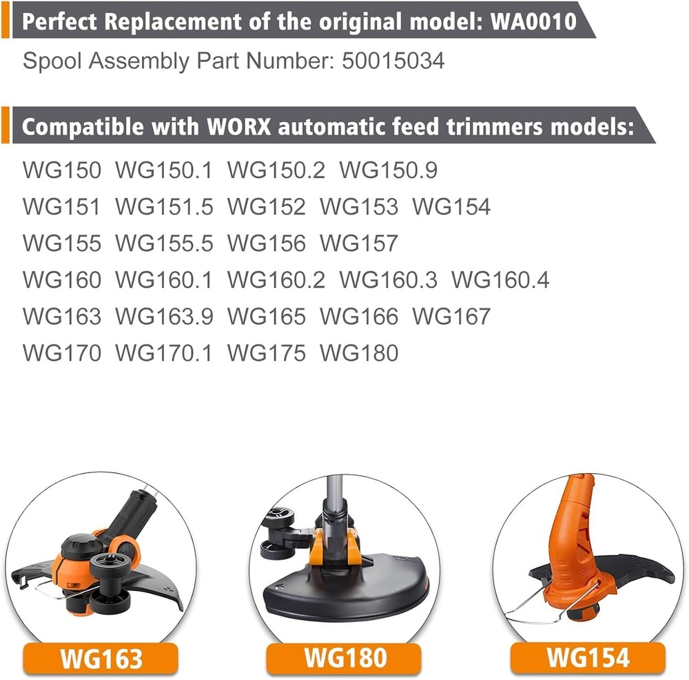 6-Pack WORX WA0010 Replacement Spool Line For Grass Trimmer/Edger,10ft