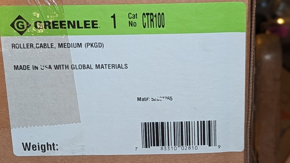(1) Greenlee Medium Duty Cable Roller CTR100 NIB