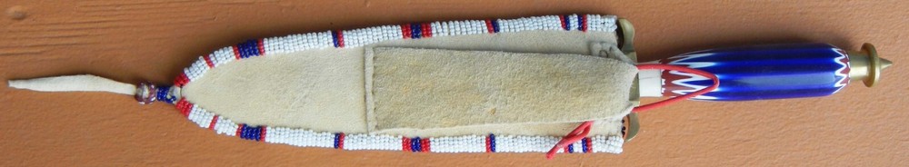 Knife With Chevron Handle and Beaded Sheath