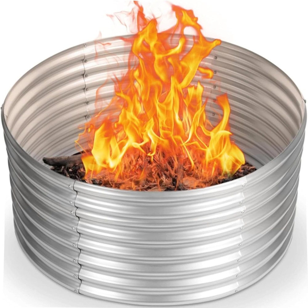 48 inch Fire Pit Ring, 4FT Galvanized Fire Ring, Wood Burning Fire Pits Ring,...