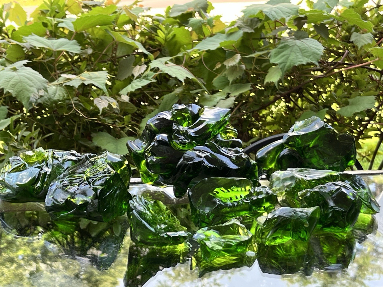 Lot of 10 Deep Green Fern Glass Cullet Slag Chunks ~ 6lbs Blenko