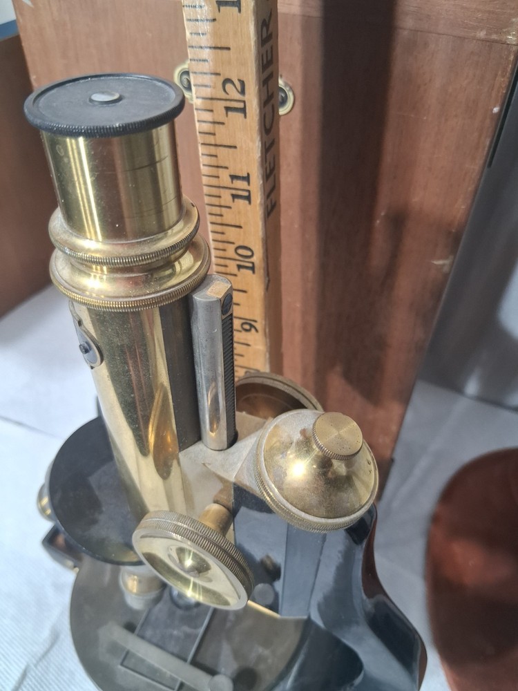 Antique E. Ed Messter Universal Brass Bacterial Microscope 1880s With Box