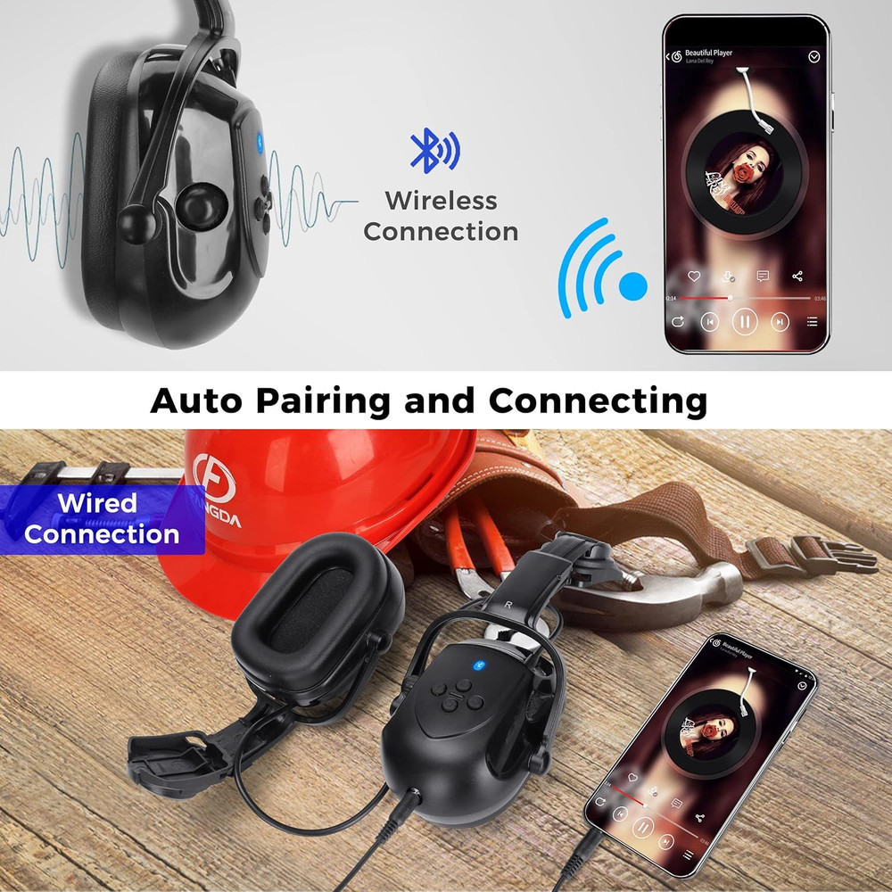Bluetooth Hard Hat Ear Muffs, NRR 28Db Adjustable Cap-Mounted Ear Muff, Helmet A